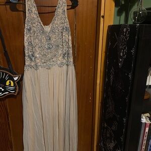 Adrianna Papell wedding collection pink and silver dress with silver beading